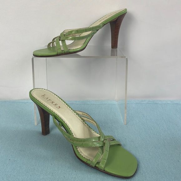 Ralph Lauren Shoes - Ralph Lauren Green Strappy Wood Heels